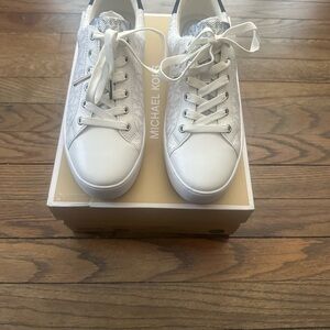 Michael Kors White and Silver Lace-Up Sneakers